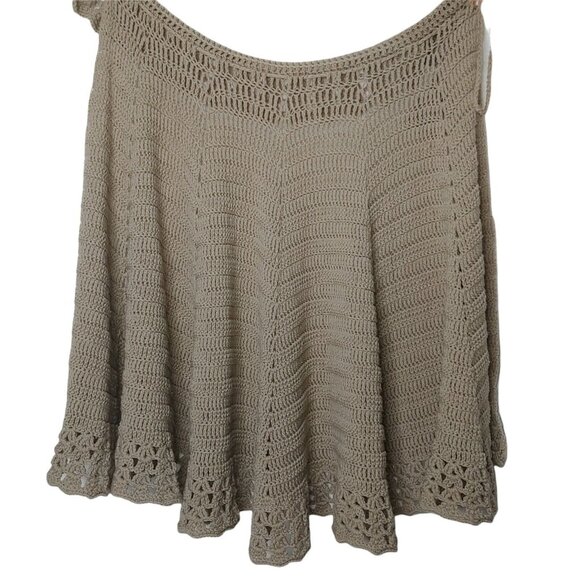 Handmade Crocheted Womens OSFA Sweater Shawl Collared Beige Pom Pom Cottagecore - Picture 5 of 9